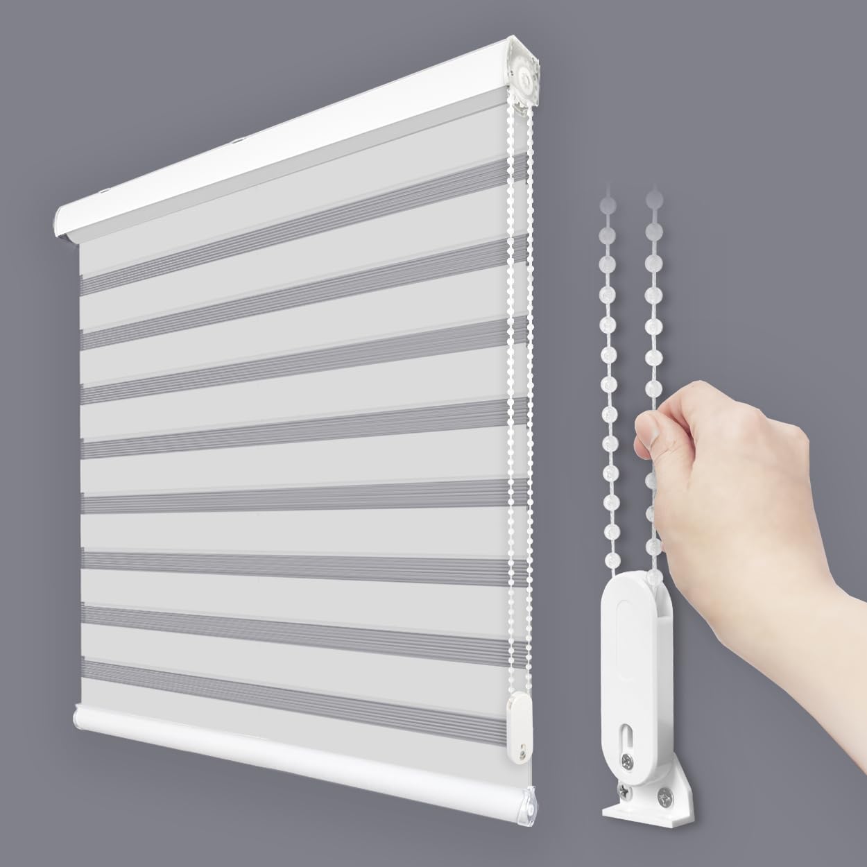 Foiresoft Standard Custom Zebra Roller Blinds for Windows [W10–105 x H10–115 Inch, Grey, Basic], Light Filtering Dual Layer Shades for Bedroom, Living Room, Office, 13 Colors