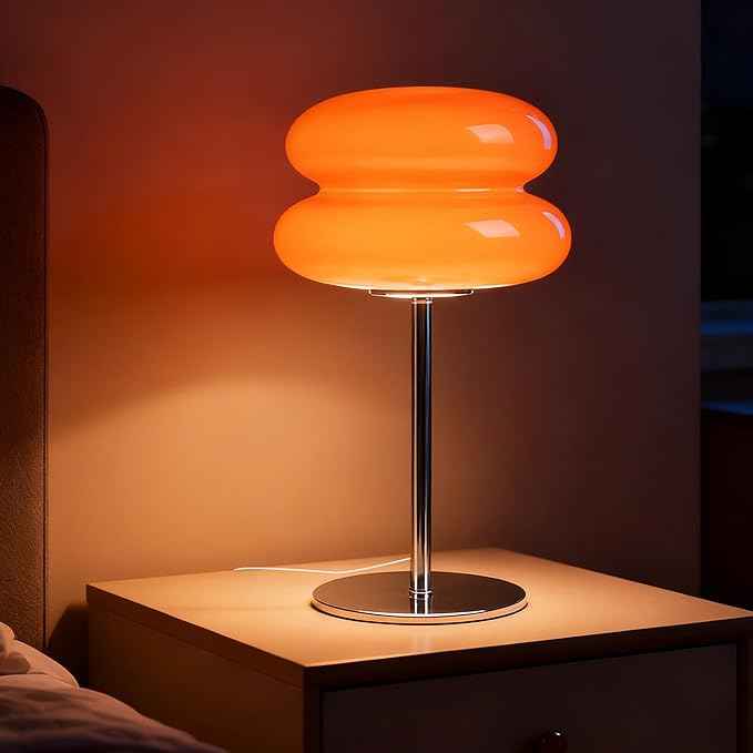 Bedroom Mushroom lamp, Medieval Modern Bedside Table lamp, dimmable Retro Egg Tart Headlight, Unique Home Mushroom Decoration Aesthetic Lovely Living Room Desk lamp (Orange)