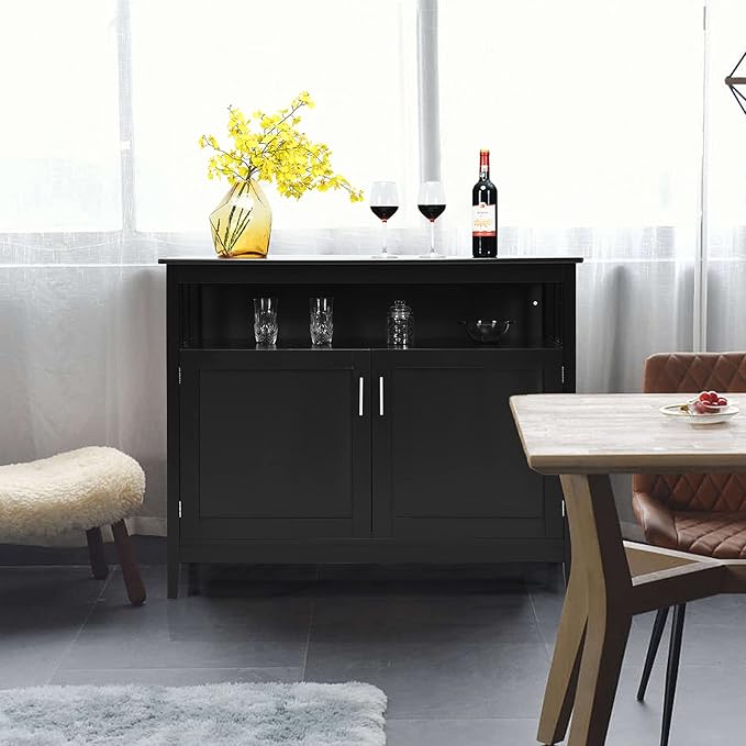 Costzon Buffet Cabinet, Wooden Sideboard with 2 Doors, Adjustable Shelf, Accent Coffee Bar Cabinet, Kitchen Storage Cabinet for Living Room, Hallway