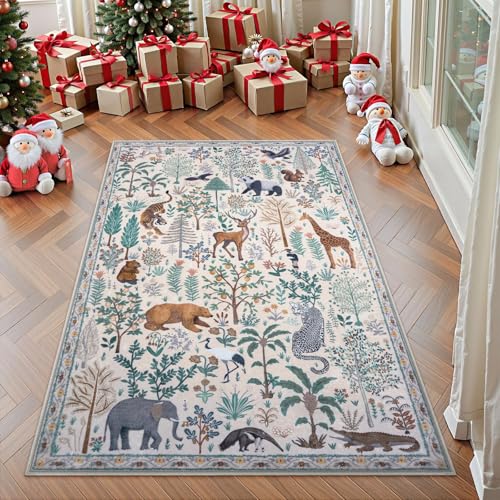 Jungle Print Washable Area Rugs 5x7 Soft Modern Rugs for Living Room (35 Sq Ft)