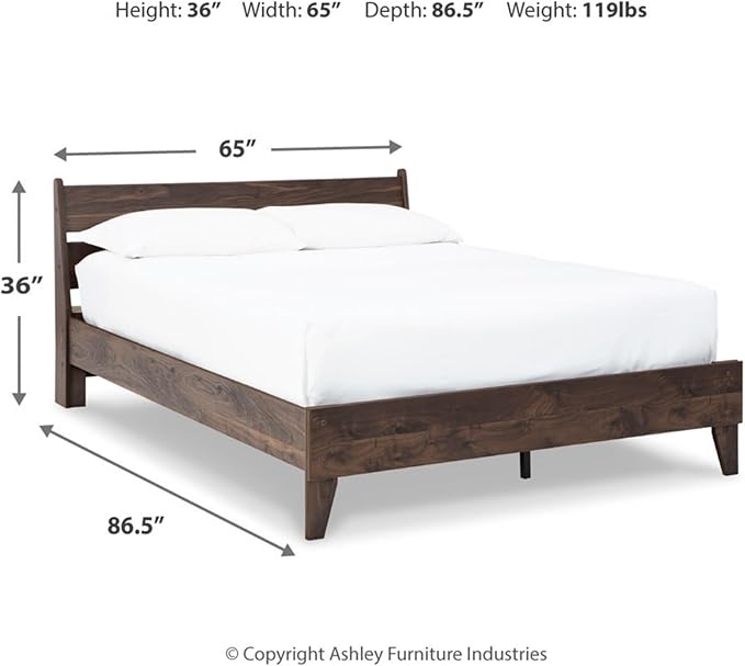 Signature Design by Ashley Calverson Casual Queen Panel Platform Bed, Wood, Foundation or Box Spring Not Needed, Bed A Box, Dark Brown Finish