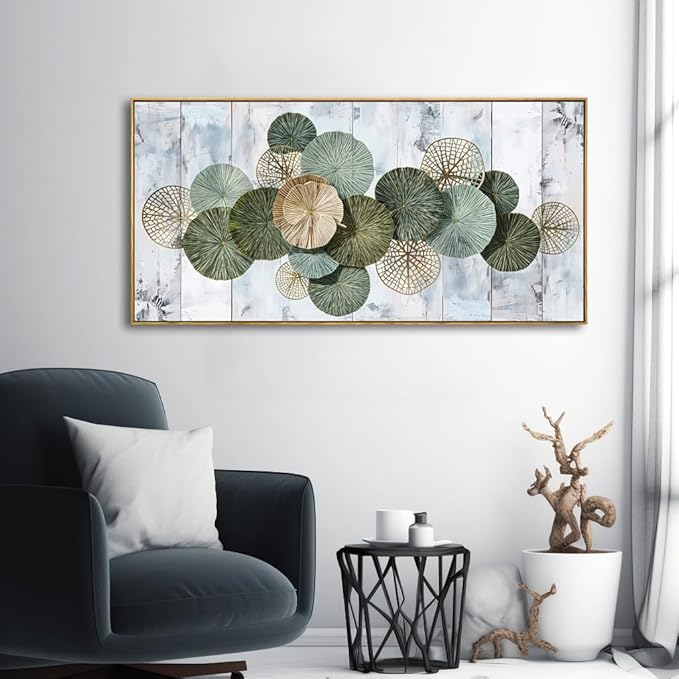 Wall Art Simple Wall Decor Green Canvas Painting Abstract Wall Art for Bedroom Living Room Dining Room Home Office Decor 20"x40" with Framed