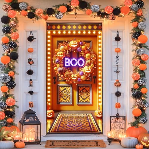 Halloween Door Banner Pumpkin Boo 35x71 Inch Polyester