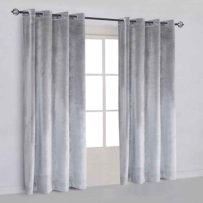 Cherry Home Super Soft Luxury Velvet Smoky Gray Classic Light Blocking Drapes Curtains Panels Home Theater Grommet Drapes Eyelet 52Wx108L inch Light Grey,2 Panels