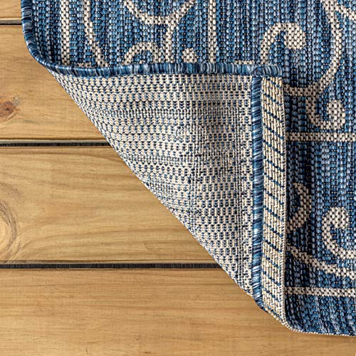 Vintage Filigree Indoor Outdoor Octagon Area Rug 8 Ft Navy