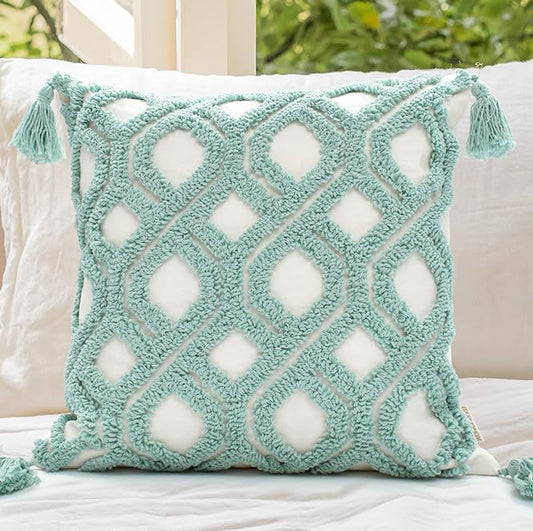 Boho Throw Pillow Covers 18x18 Tufted with Tassels