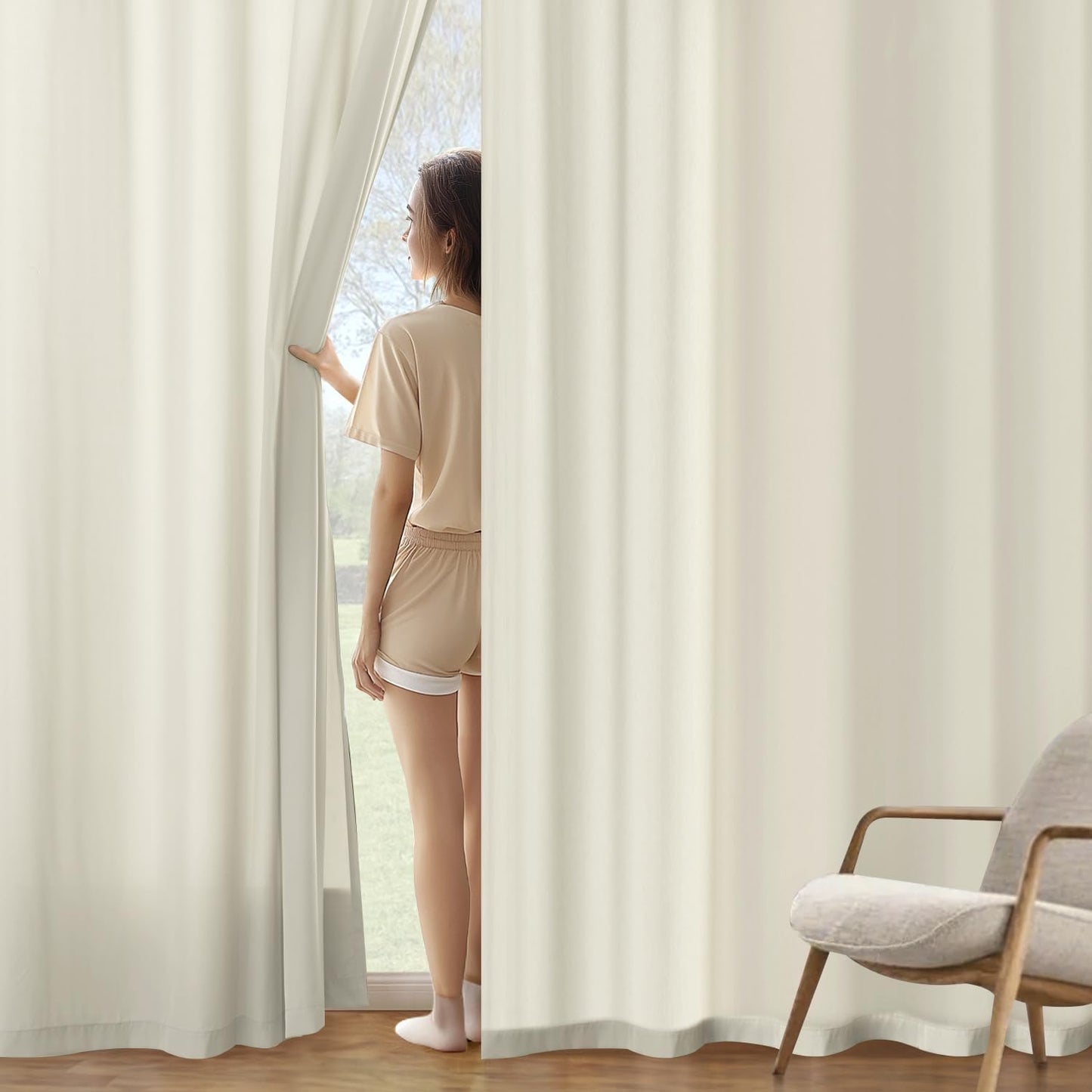 MIULEE Ivory Privacy Sheer Curtains That Let Light in 72 Inches Long Non-See-Through Semi Sheer Curtain Light Filtering Window Curtains Drapes for Living Room Bedroom 2 Panels Set 42 X 72