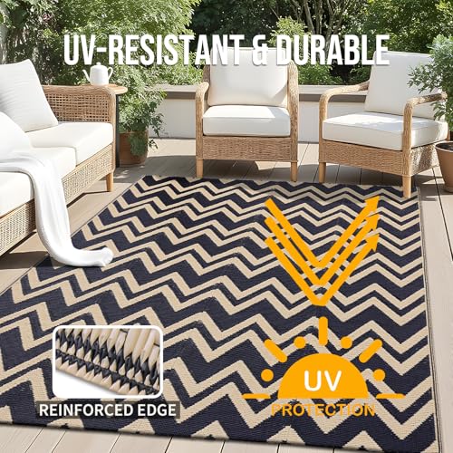 Outdoor Rug 5x8 ft Waterproof Reversible Chevron Mat