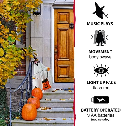 Friendly Ghost Halloween Animatronic with Touch Activated Lights and Music (35" Standing Ghost)