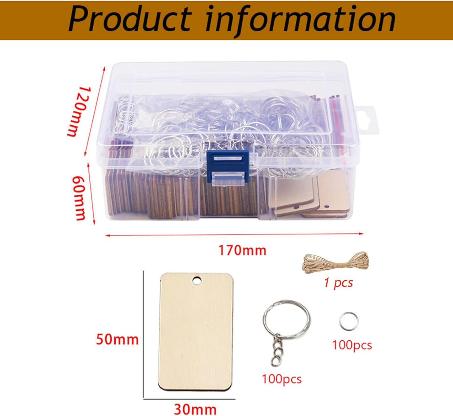 QMTSINEW 100Pcs Blank Rectangle-Shaped Wooden Keychain Set,Unfinished Wood Pieces with Key Rings and Hemp Rope,Personalized Wood Keychain,Key Tags DIY Keychain Supplies for Holiday Craft Projects, Han