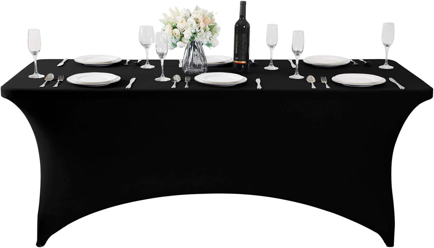 SuperO Waterproof Spandex Table Cover for 6FT Table Universal Fitted Stretch Tablecloth for Party, Banquet, Wedding and Events-Black