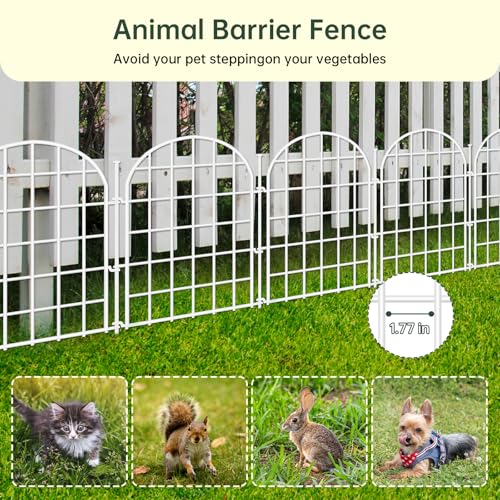 13.8ft(L) x 17in(H) Panels Garden Fence, 12 Panels Arched No Dig Fence, Decorative Animal Barrier Fencing with Ground Stake, Rustproof Metal Garden Edging Border for Dog, Outdoor Patio Decor, White