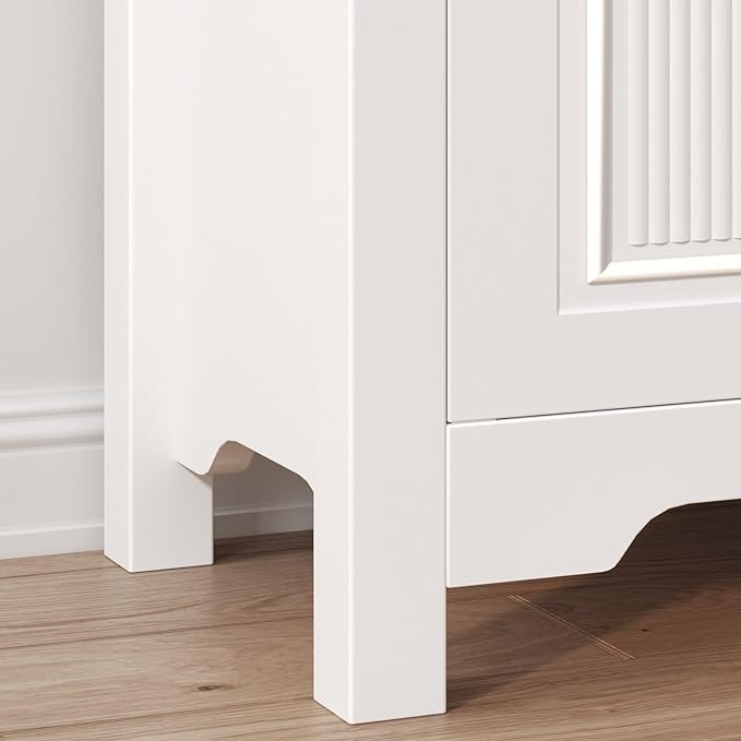 55'' Buffet Cabinet with Storage, Modern Fluted Door Design Sideboard Buffet Cabinet with Storage and Adjustable Shelf, Coffee Bar Station for Kitchen, Dining Room, Pure White
