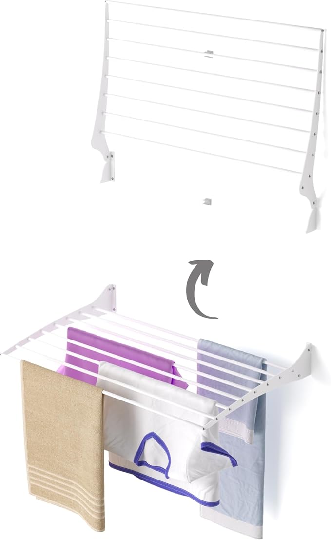 foxydry Fold, Wall Drying Rack, Vertical Drying Rack for Indoor and Outdoor Aluminium and Steel (White - Closing Up, 80 cm / 31.5 in)