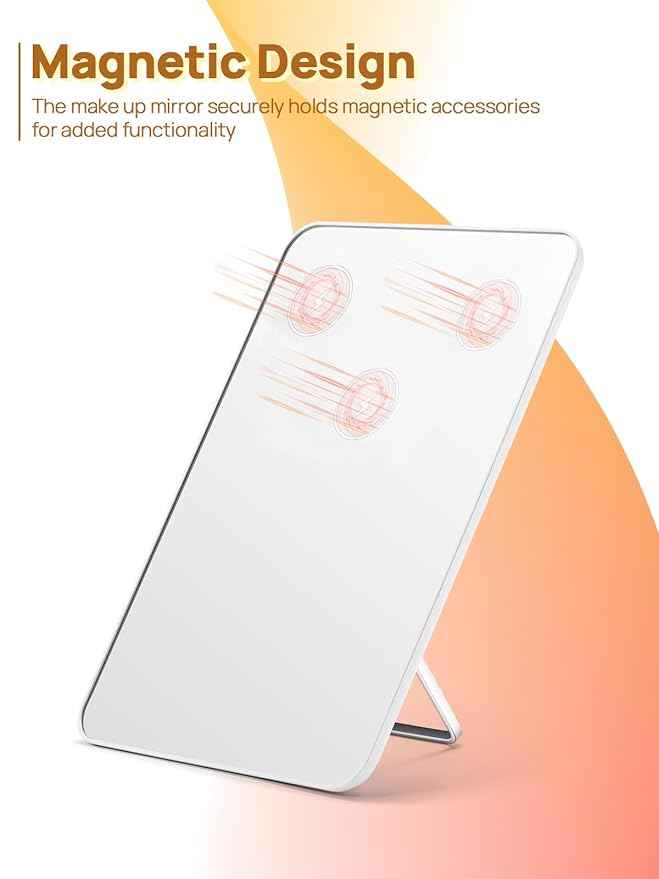 OMIRO Makeup Mirror for Desk, 10 x 7 inches Table Mirror with Adjustable Stand and Hanging Hole for Shaving and Travelling, White