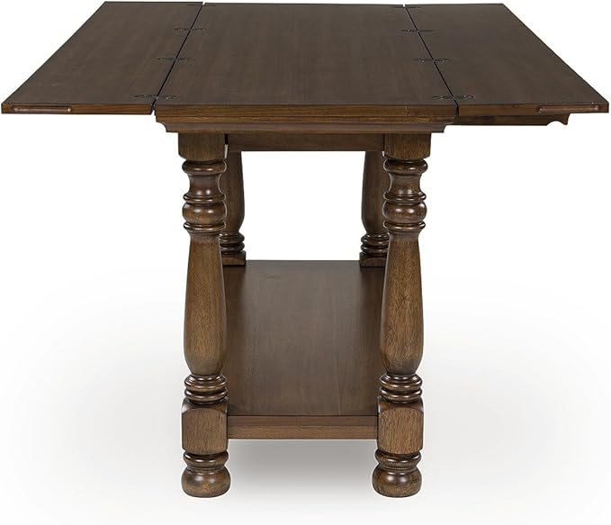 Signature Design by Ashley Sturlayne Transitional Expandable Flip Top Sofa Table with Lower Shelf and Turned Leg, Dark Brown