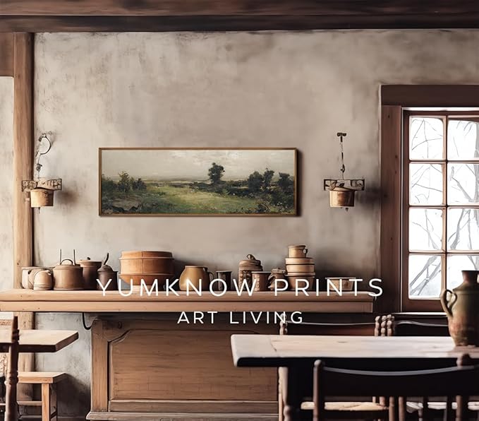 Rolled Vintage Farmhouse French Country Bedroom Wall Decor Above Bed - 10x30" - Horizontal Wall Art Over the Bed - Panoramic Landscape Pictures Signs - Canvas Long Green Nature Wall Art