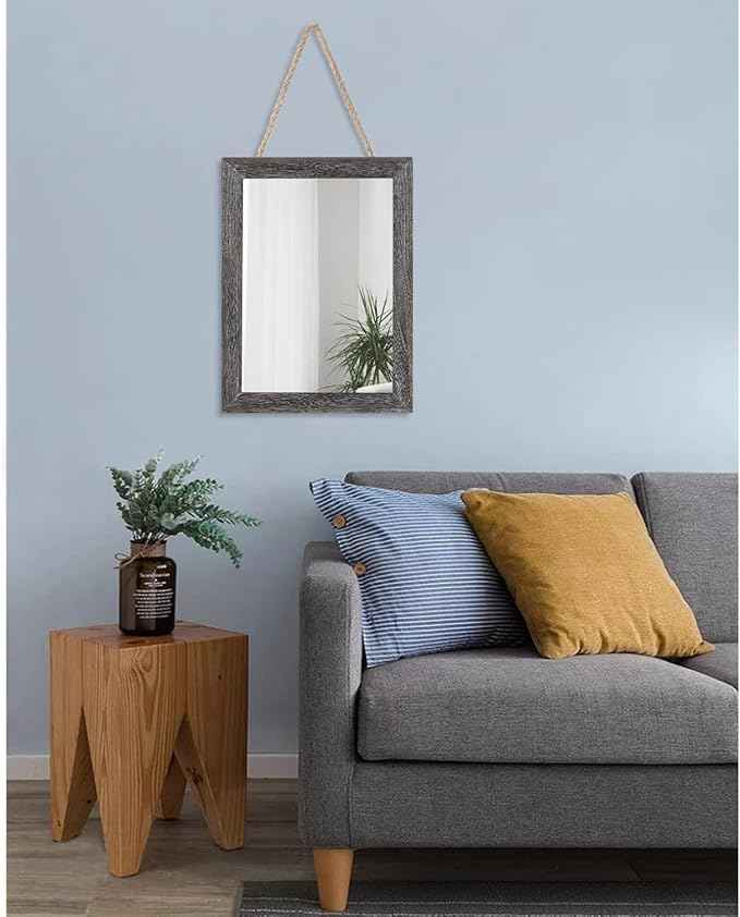 AAZZKANG Wall Mirror with Rectangle Wood Frame Rustic Decorative Hanging Mirrors for Bedroom Bathroom Living Room Home Office Small