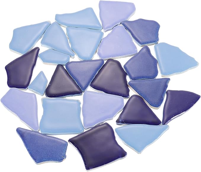 uxcell 500g/1.1LB Irregular Ceramics Mosaic Tiles, 3.2-8.5 cm Bulk Stained Ceramic Mosaic Pieces Stones Mosaic Kits for DIY Art Craft Projects Home Decor, Mixed Blue