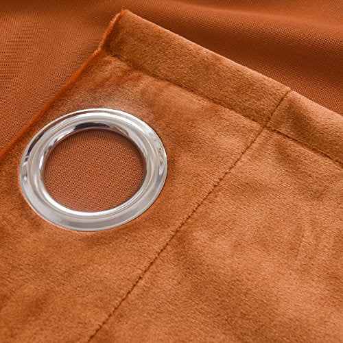 Super Soft Rustic Velvet Pumpkin Orange Blackout Drapes Room Darkening Curtains Panel Grommet Drapery 52 by 108