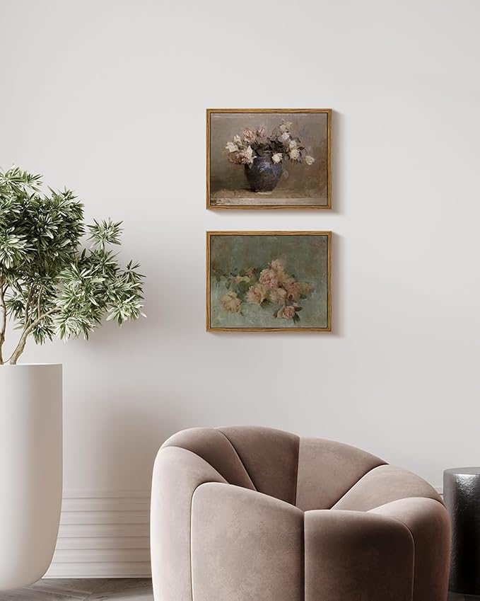 InSimSea Framed Canvas Print , Roses in Vase Classical Oil Paintings for Wall Decorations Canvas wall art for Bedroom Living Room Bathroom Decor ,Farmhouse Decor 8x10in