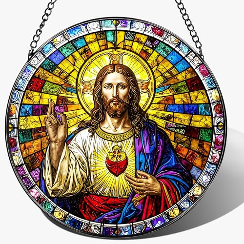 8'' Sacred Heart of Jesus Stained Glass Suncatcher
