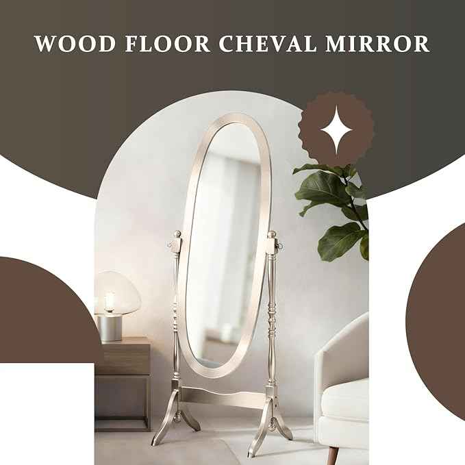 Full Length Mirror with Stand, Vintage Style Wood Floor Cheval Mirror, Traditional Adjustable Free Standing Mirrors Full Length (Gold)