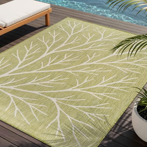 Washable Indoor Outdoor Rug 9x12 Modern Area Rugs Branch Pattern Non Shedding Waterproof Easy Clean Patio Deck Porch Living Room Bedroom Garden RV (108 Sq Ft)