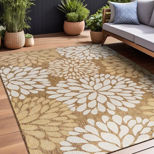 Outdoor Rug 6x9 Modern Exotic Tropical Leaf Area Rugs for Indoor and Outdoor Patio Deck Porch Garden Water Resistant Washable Outside Carpet