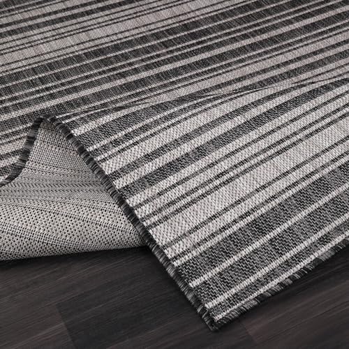 Stripe Outdoor Rug 10x14 Washable Outside Carpet for Indoor Patio Porch Waterproof Easy Cleaning Non Shedding Area Rugs Dark Gray 10 x 14 (140 Sq Ft)