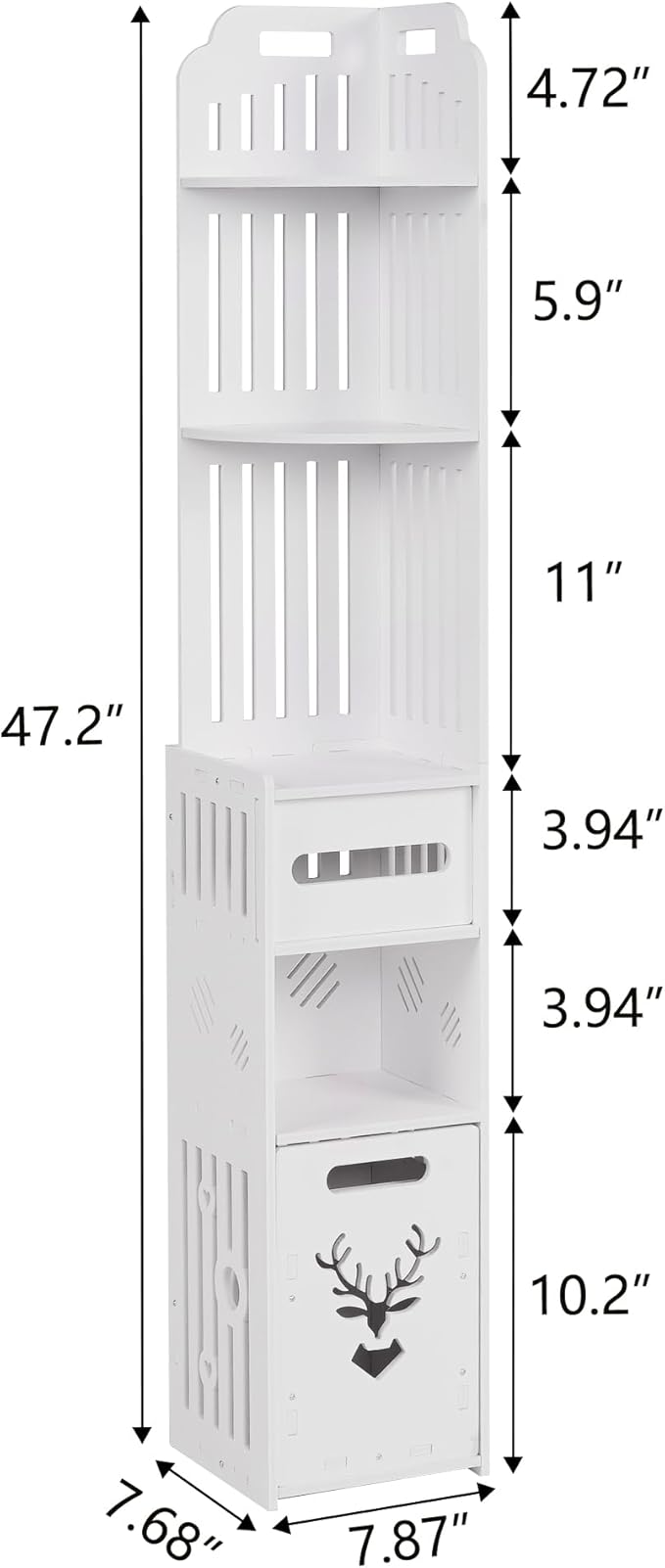 VECELO Storage Cabinet for Small Spaces,Skinny Toilet Paper Holder Stand with 3 Shelves,No Drills, (White, 3Shelf+1Drawer)