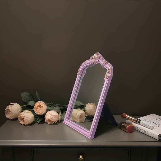 Pink Flower Bow Mirror - 13x10 Inch Perfect Elegant Decorative Accent, Wall-Mounted Tabletop Makeup Mirror for Nursery Baby Room Bedroom Decor