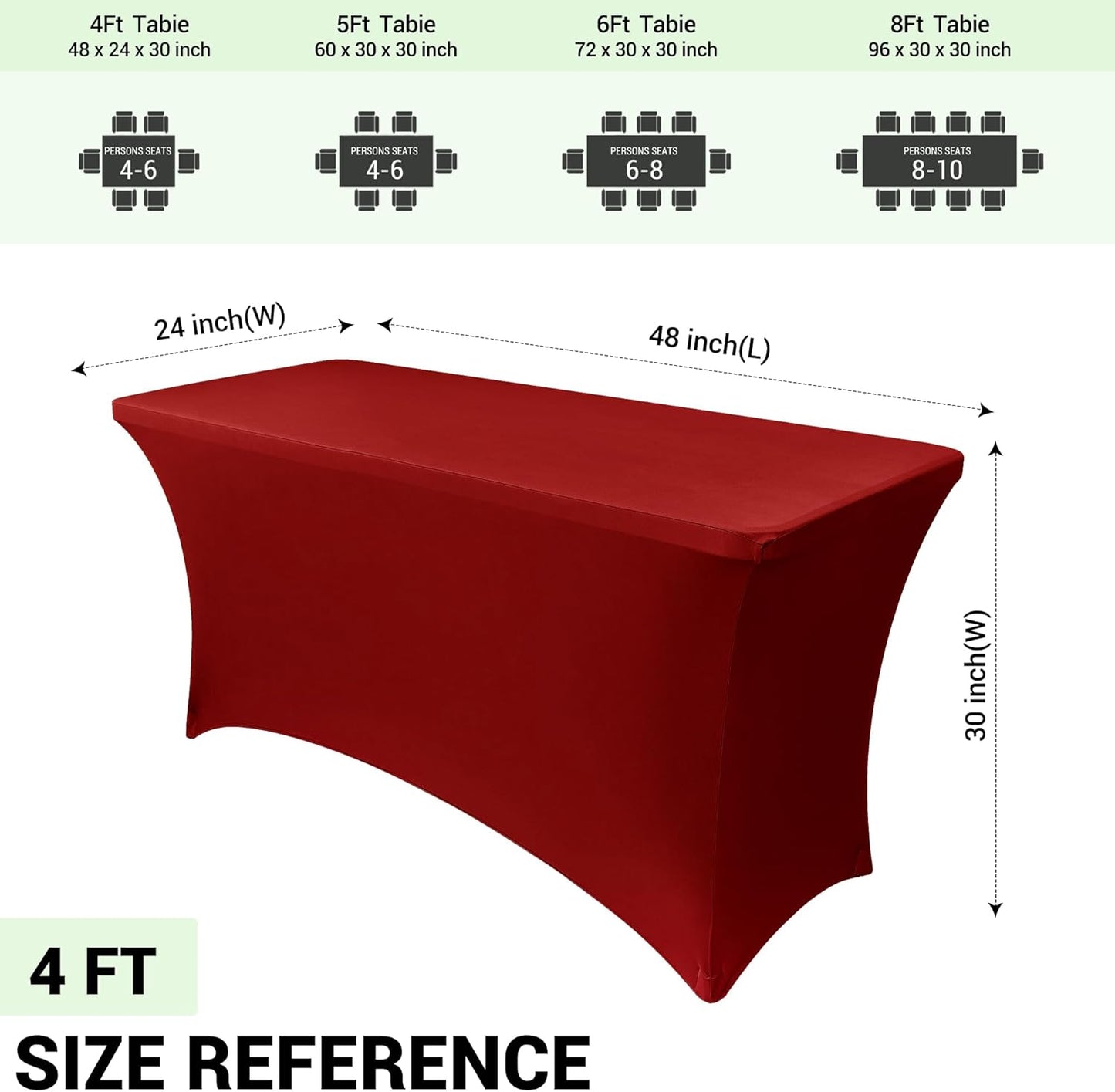 Obstal 4Ft Stretch Spandex Table Cover for Standard Folding Tables - 2 Pack Universal Rectangular Fitted Tablecloth for Party, Banquet, Events, Trade Show (Dark Red, 48L x 24W x 30H Inches)