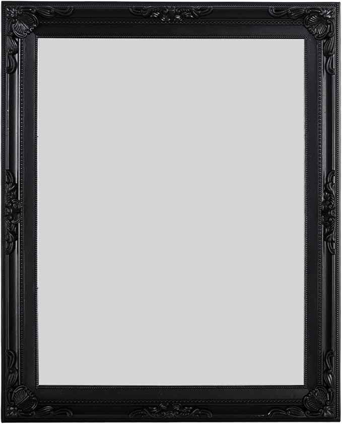 Funly mee Baroque Square Wall Mirror, 12.8 x 15.8 inches, Vintage Black Plastic Frame, Vertical or Horizontal Mount (Black, 12.8 x 15.8)