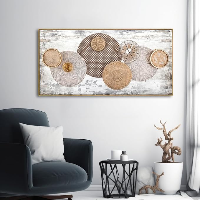 Wall Art Floral Rustic Wall Decor Yellow and White Canvas Painting Abstract Wall Art for Bedroom Living Room Dining Room Home Office Decor 20"x40" with Framed