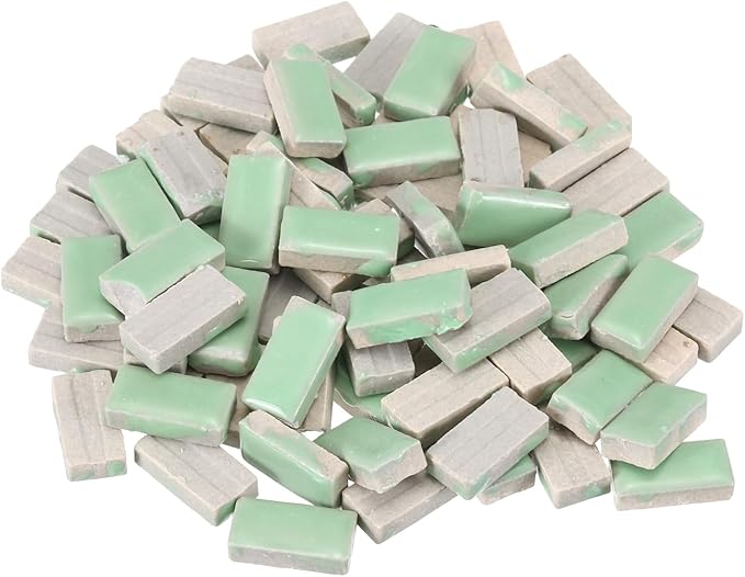 MECCANIXITY 200g Ceramic Mosaic Tiles for Crafts Bulk, Rectangle Light Green Ceramic Tiles for Mosaic Kits Garden Stepping Stone Cup Mat