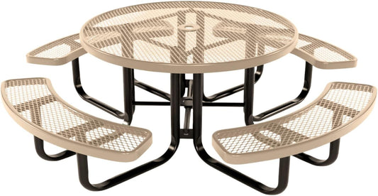 Coated Outdoor Furniture Heavy-Duty Portable Outdoor Kids Table with Umbrella Hole, Expanded Metal Kids Picnic Table, Commercial-Grade, Made in America (46 In, Round, Childrens, Tan)