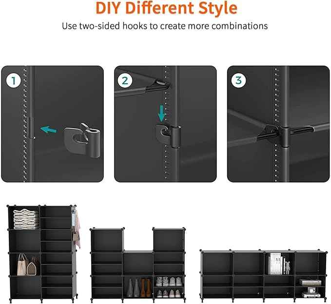 AWTATOS Closet Organizer, 8 Cube Closet Organizers and Storage, Closet Storage Shelves, Clothes Storage Organizers for Closet Bedroom Living Room Office Black