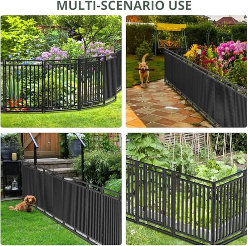 54ft (L) × 47in (H), 21 Panels & 3 Gates Garden Fence, Durable Outdoor Yard Barrier, Secure Garden Fencing, Weather-Resistant Fence for Privacy & Decoration, Black-Silver