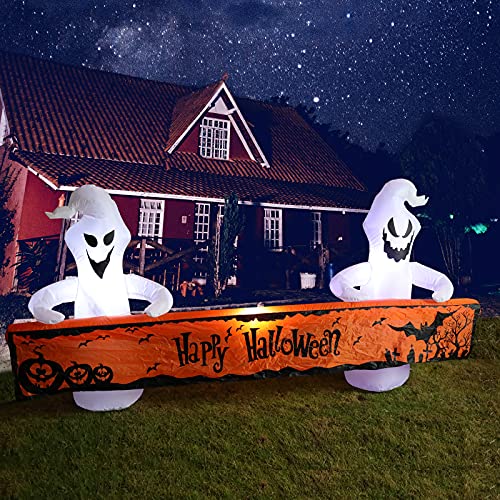 Halloween Outdoor Inflatable Ghost Yard Decor with Happy Halloween (8FT)