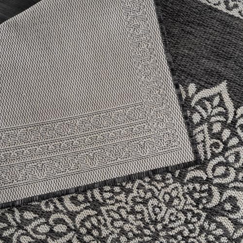 Outdoor Rug 5x7 Medallion Darkgray Modern Area Rugs for Indoor and Outdoor Patios Kitchen and Hallway Mats Washable Porch Deck Outside Carpet (35 Sq Ft)