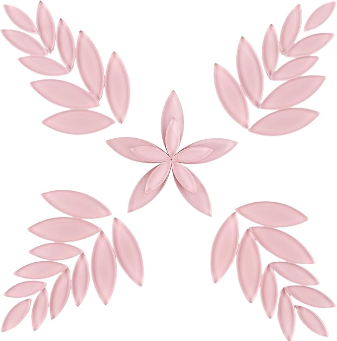 Youway Style Pink Leaf Mosaic Tiles for Crafts Bulk,200g Petal Mosaic Glass Pieces,Flower Glass Tiles for Christmas Mosaic Decorations,Garden Mosaic Supplies Kit