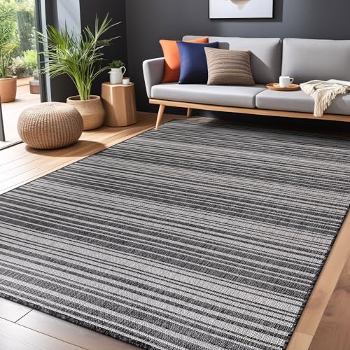 Stripe Outdoor Rug 10x14 Washable Outside Carpet for Indoor Patio Porch Waterproof Easy Cleaning Non Shedding Area Rugs Dark Gray 10 x 14 (140 Sq Ft)