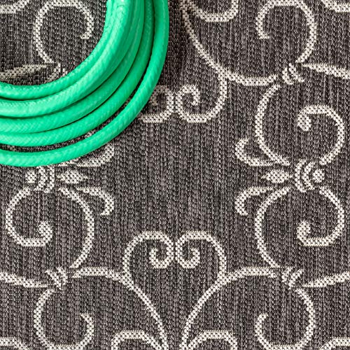 Vintage Filigree Indoor Outdoor Runner Rug 2X10 Black