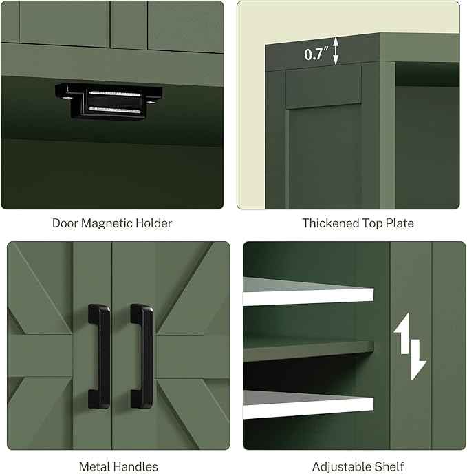 TEENFON Bathroom Cabinet with Adjustable Shelf & 2 Drawers, Farmhouse Storage Cabinet with 2 Doors, Kitchen Storage Cabinets for Living Room, Entryway, Home Office, Forest Green