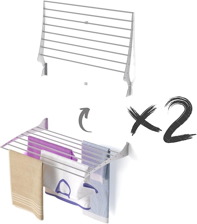 foxydry Fold, Wall Drying Rack, Vertical Drying Rack for Indoor and Outdoor Aluminium and Steel (Grey - Closing Up, 2X Fold 80)