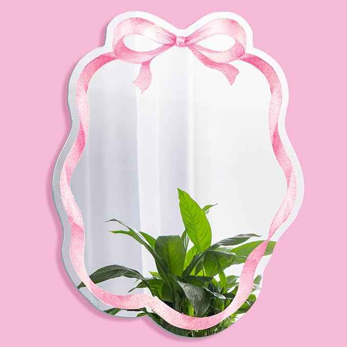 JarThenaAMCS Pink Bow Magnetic Locker Mirror with Magnetic Backing 7.9 x 5.9 Inch Coquette Acrylic Makeup Mirror for Home Dorm Office Bathroom Cabinet Decor
