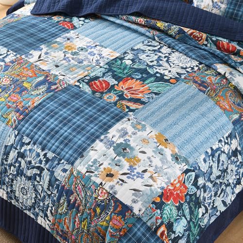 Cotton Bedspread Luxury Vintage Floral Patchwork Quilt Blue Bedding Sets
