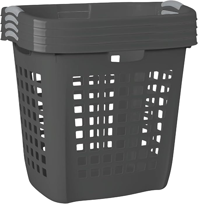 Sterilite 4-Pack 2.1 Bushel Ultra Easy Carry Hamper, Laundry Basket Organizer, Flat Gray - Large Plastic Clothes Bin for Home, Dorm, Bathroom, and Bedroom Organization