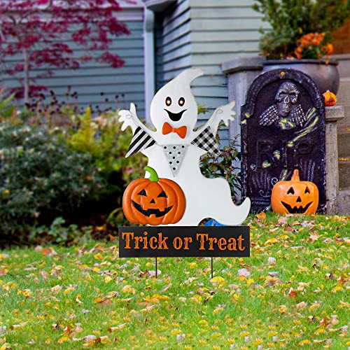 32" Lighted Halloween Ghost Yard Stake with Timer (Rustic)